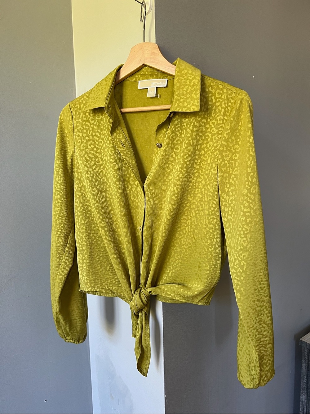 Michael Kors Chartreuse button up blouse tie front